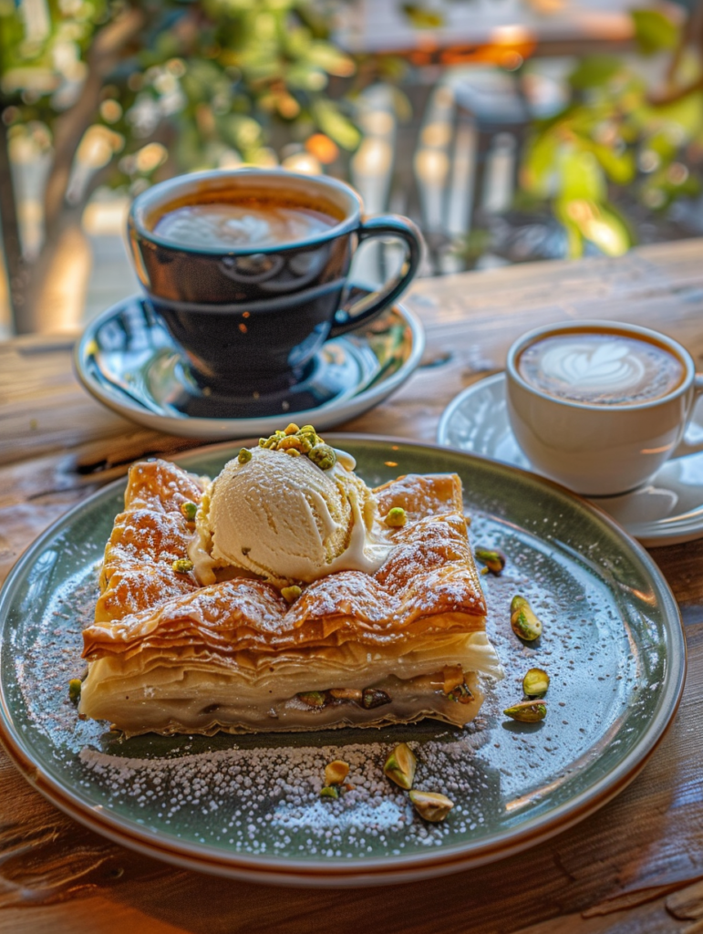 Baklava Bread Pudding: The Best Fusion Dessert You Must Try 9 baklava bread pudding with pistachio ice cream and coffee