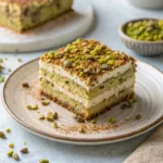 Easy Pistachio Tiramisu – The Ultimate No-Bake Dessert You’ll Love 3 Close-up of easy pistachio tiramisu with visible layers