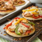 Mini chicken fajita pizzas with melted cheese and colorful toppings