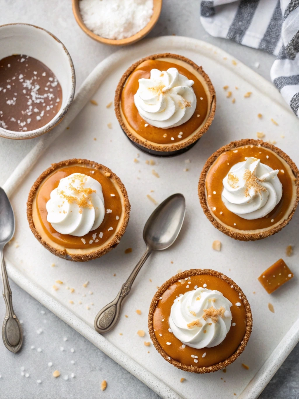 finished-decorated-salted-caramel-cheesecake-cups.jpg finished no bake salted caramel cheesecake cups with whipped topping