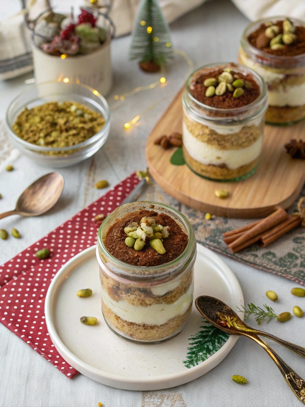 mini-pistachio-tiramisu-jars.jpg Mini pistachio tiramisu servings in glass jars