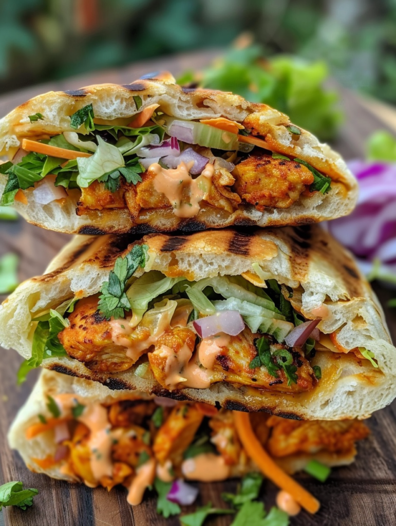 Tandoori Chicken Naan Buns – The Ultimate Homemade Fusion Delight 7 filled tandoori chicken naan buns with toppings